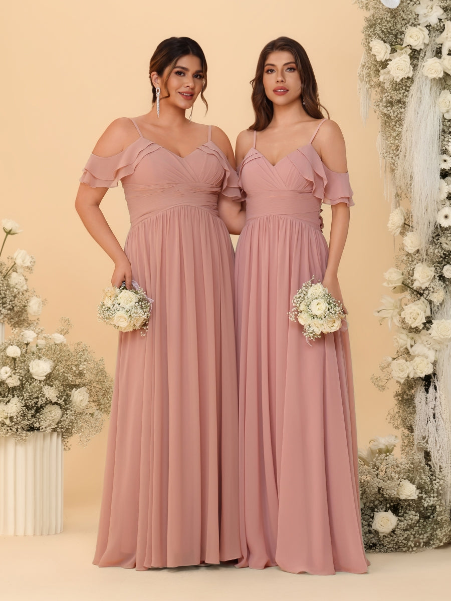 A-Line/Princess V-Neck Spaghetti Straps Chiffon Ruched  Bridesmaid Dresses