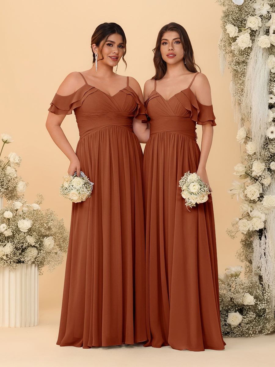 A-Line/Princess V-Neck Spaghetti Straps Chiffon Ruched  Bridesmaid Dresses