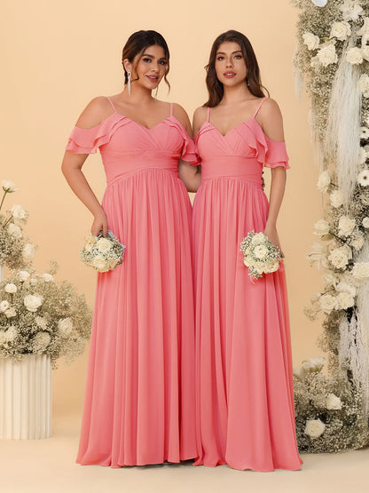 A-Line/Princess V-Neck Spaghetti Straps Chiffon Ruched  Bridesmaid Dresses