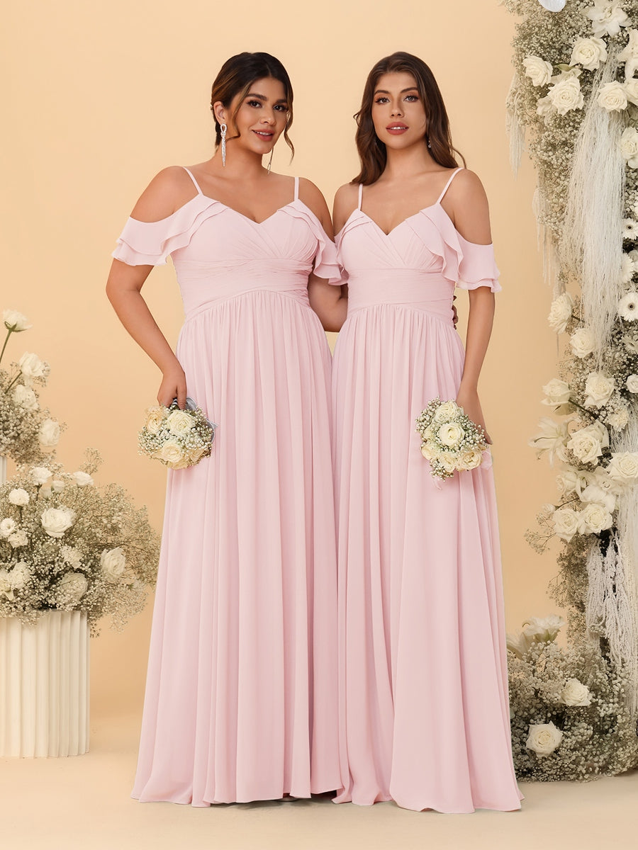 A-Line/Princess V-Neck Spaghetti Straps Chiffon Ruched  Bridesmaid Dresses