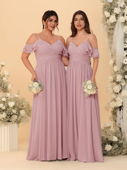 A-Line/Princess V-Neck Spaghetti Straps Chiffon Ruched  Bridesmaid Dresses