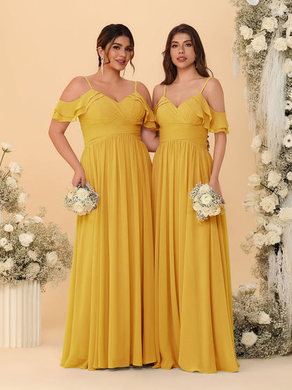 A-Line/Princess V-Neck Spaghetti Straps Chiffon Ruched  Bridesmaid Dresses