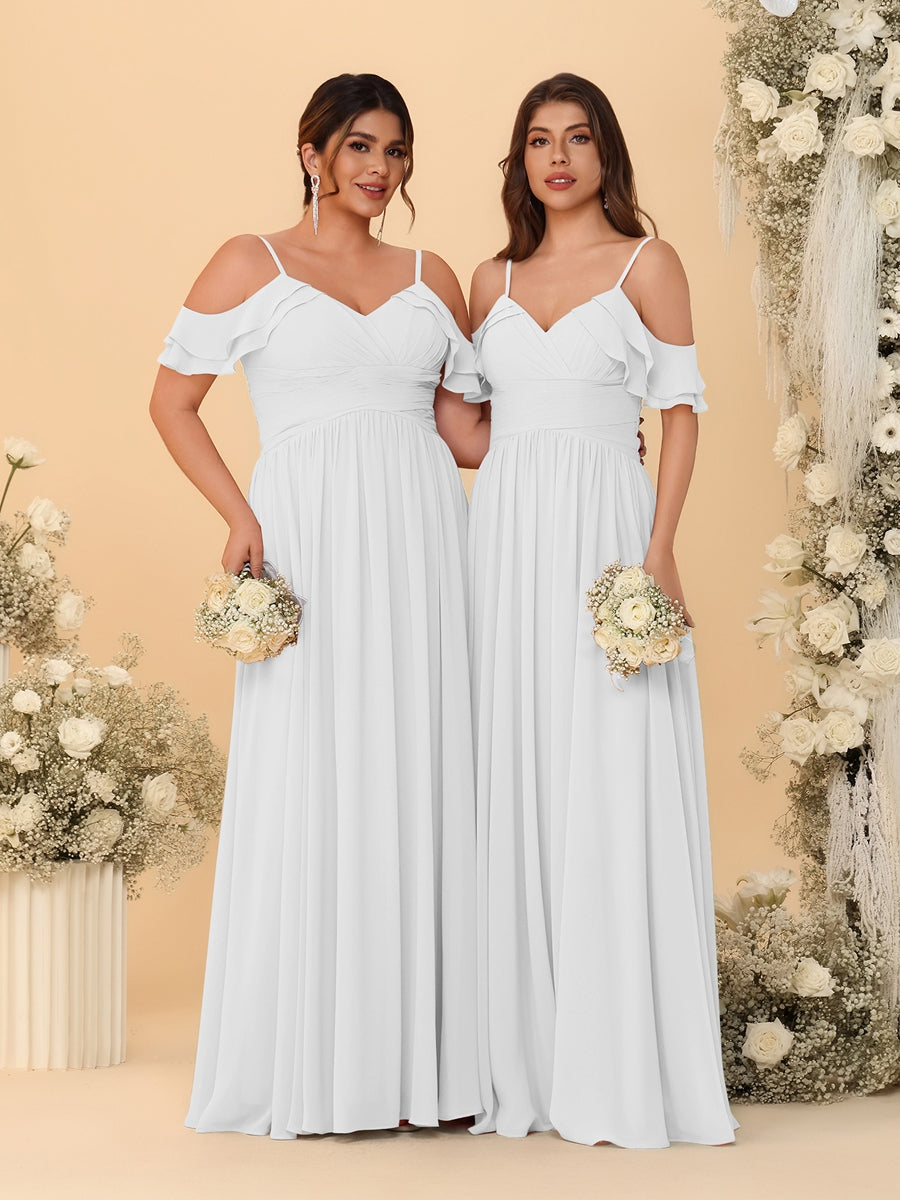 A-Line/Princess V-Neck Spaghetti Straps Chiffon Ruched  Bridesmaid Dresses