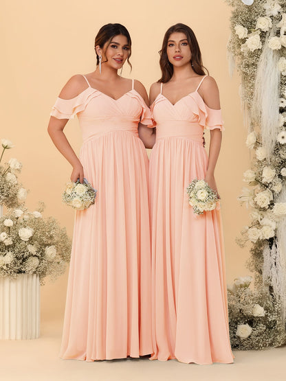A-Line/Princess V-Neck Spaghetti Straps Chiffon Ruched  Bridesmaid Dresses