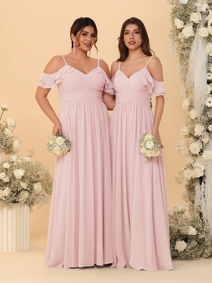 A-Line/Princess V-Neck Spaghetti Straps Chiffon Ruched  Bridesmaid Dresses