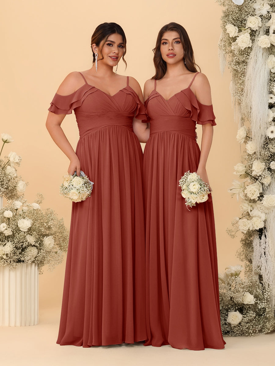 A-Line/Princess V-Neck Spaghetti Straps Chiffon Ruched  Bridesmaid Dresses