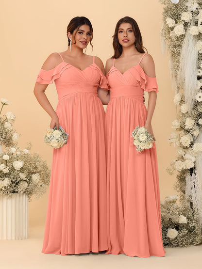 A-Line/Princess V-Neck Spaghetti Straps Chiffon Ruched  Bridesmaid Dresses