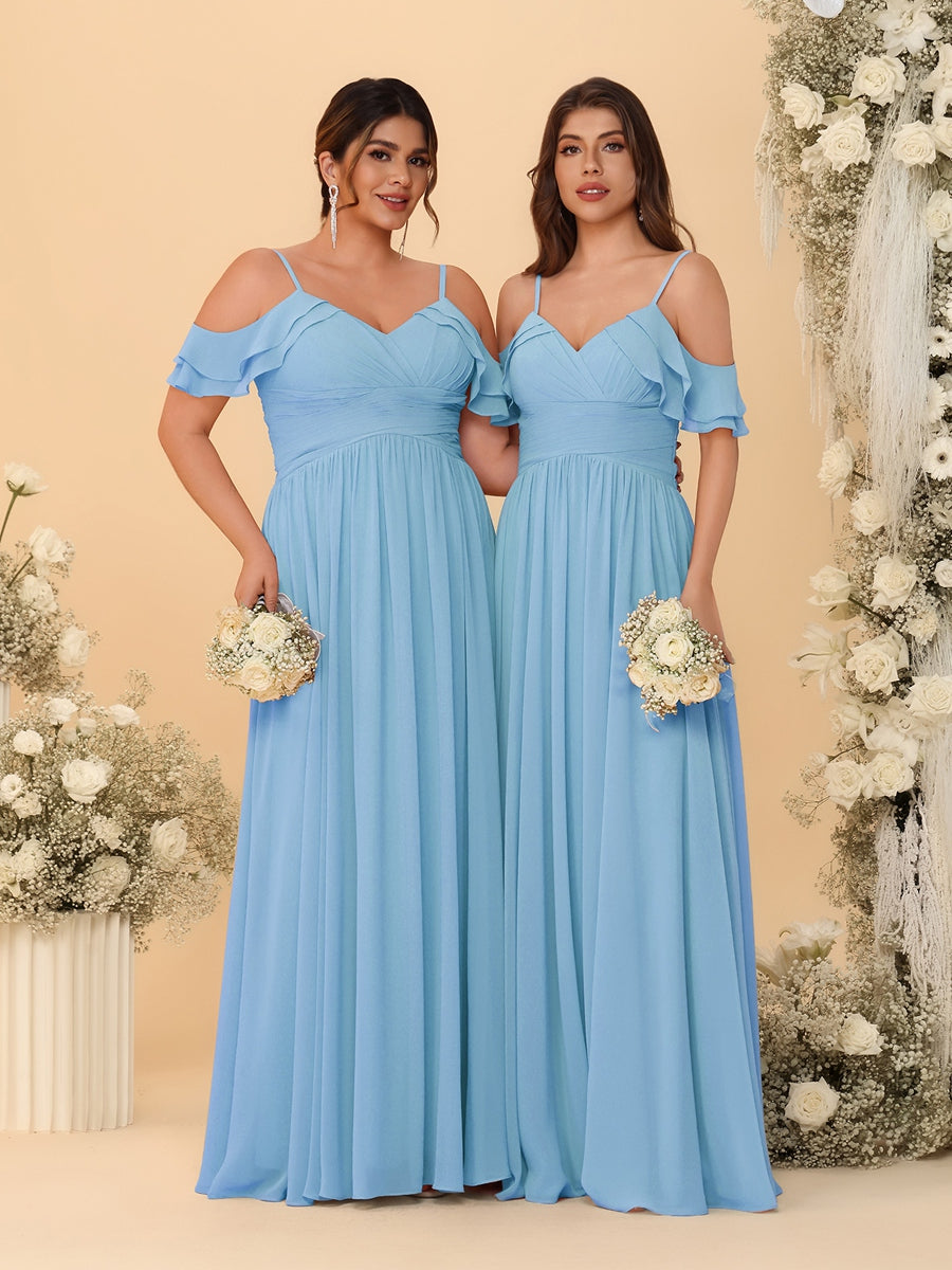 A-Line/Princess V-Neck Spaghetti Straps Chiffon Ruched  Bridesmaid Dresses
