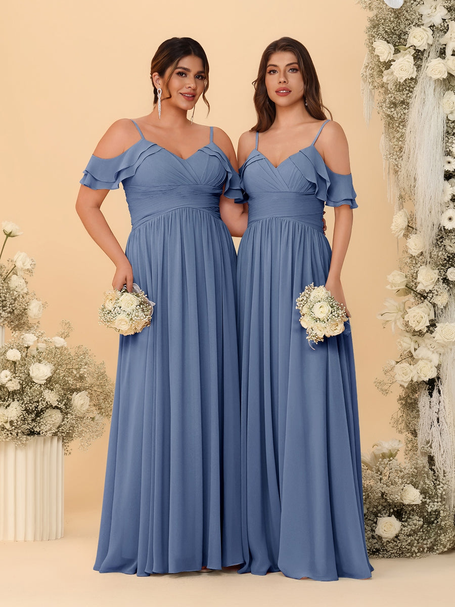 A-Line/Princess V-Neck Spaghetti Straps Chiffon Ruched  Bridesmaid Dresses