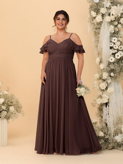 A-Line/Princess V-Neck Spaghetti Straps Chiffon Ruched Plus Size Bridesmaid Dresses