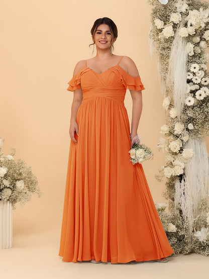 A-Line/Princess V-Neck Spaghetti Straps Chiffon Ruched Plus Size Bridesmaid Dresses