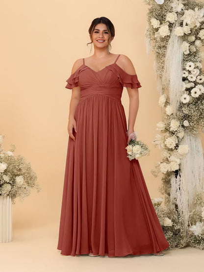 A-Line/Princess V-Neck Spaghetti Straps Chiffon Ruched Plus Size Bridesmaid Dresses