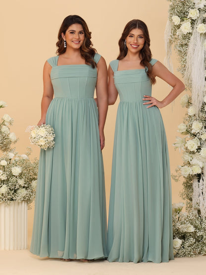Chiffon A-Line/Princess Square Neck Sleeveless Bridesmaid Dresses with Pleats