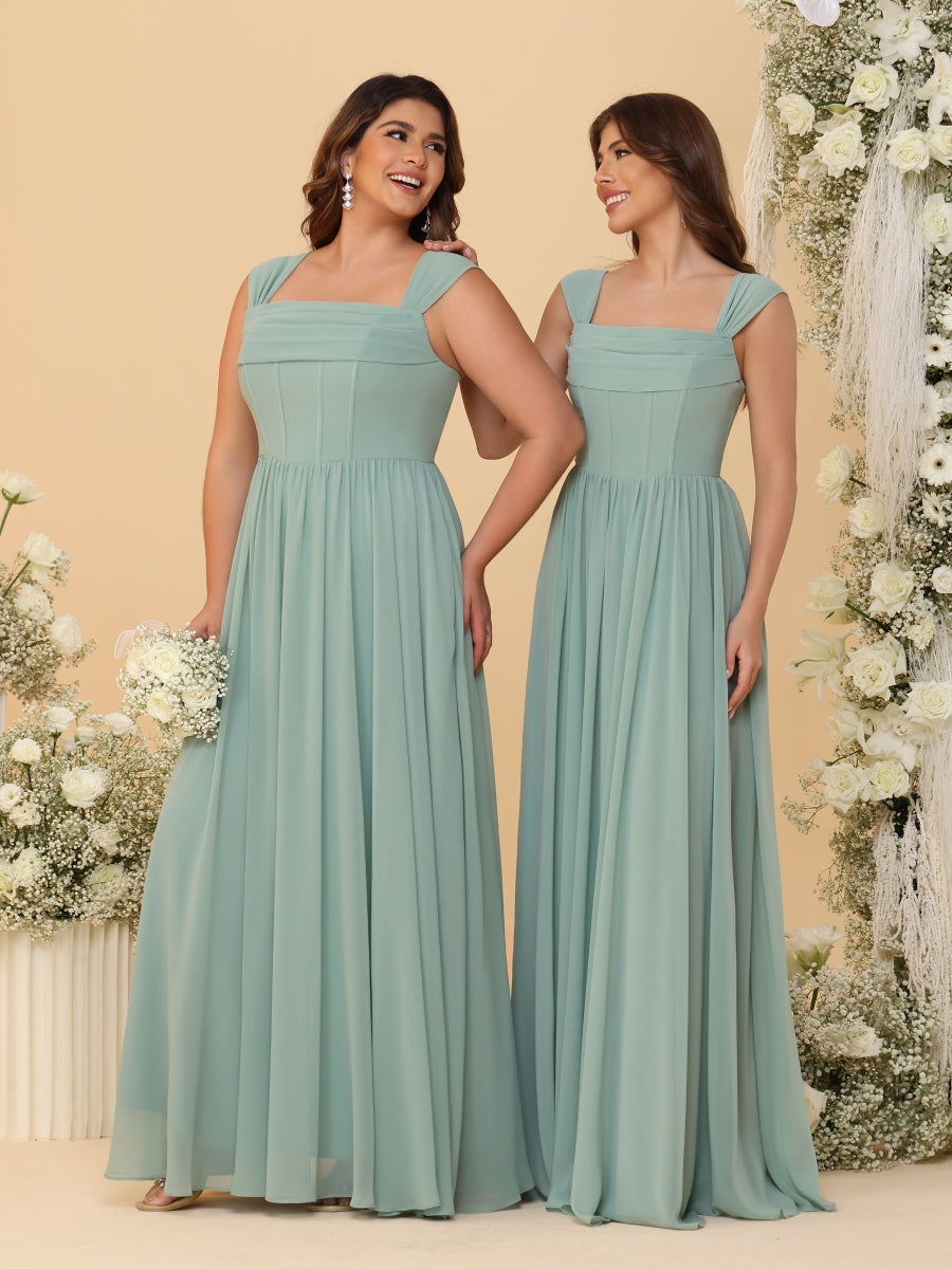 Chiffon A-Line/Princess Square Neck Sleeveless Bridesmaid Dresses with Pleats