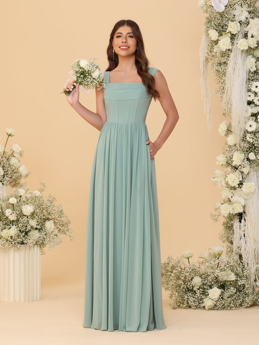 Chiffon A-Line/Princess Square Neck Sleeveless Bridesmaid Dresses with Pleats