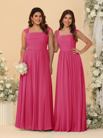 Chiffon A-Line/Princess Square Neck Sleeveless Bridesmaid Dresses with Pleats