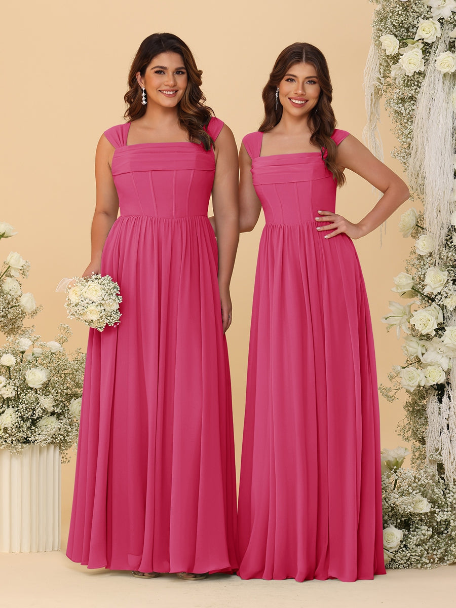 Chiffon A-Line/Princess Square Neck Sleeveless Bridesmaid Dresses with Pleats