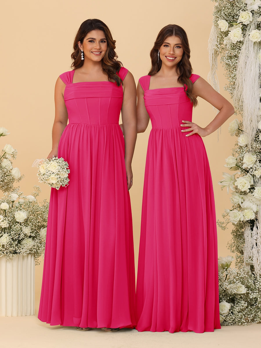Chiffon A-Line/Princess Square Neck Sleeveless Bridesmaid Dresses with Pleats