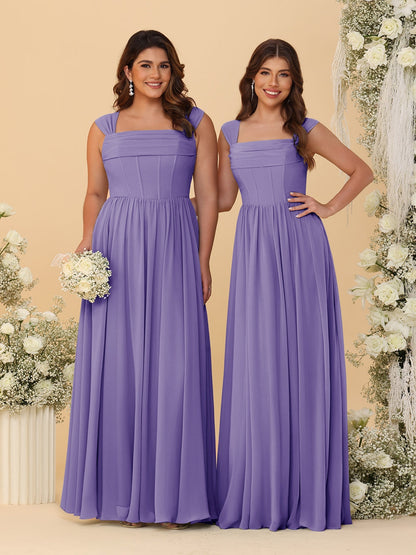 Chiffon A-Line/Princess Square Neck Sleeveless Bridesmaid Dresses with Pleats