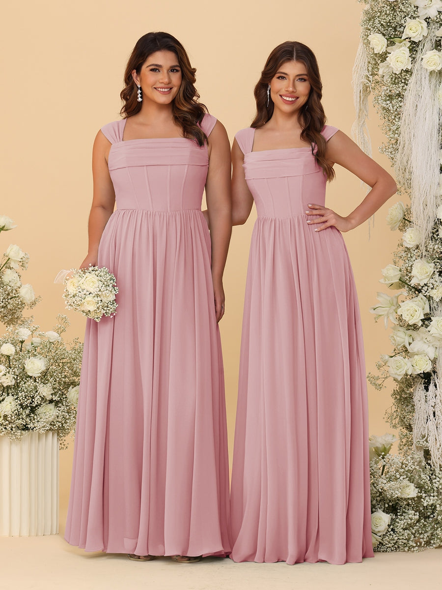 Chiffon A-Line/Princess Square Neck Sleeveless Bridesmaid Dresses with Pleats