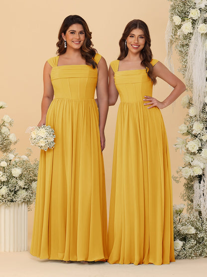 Chiffon A-Line/Princess Square Neck Sleeveless Bridesmaid Dresses with Pleats
