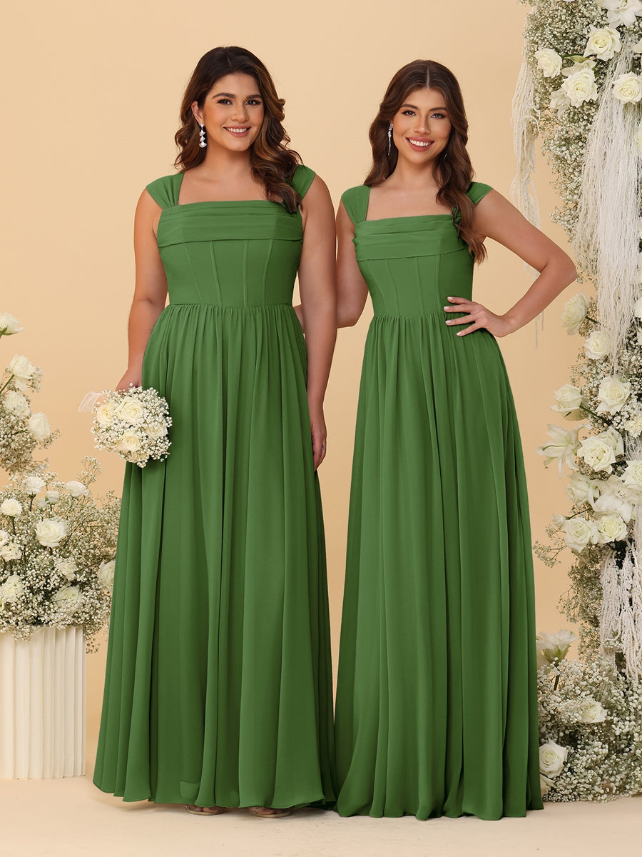 Chiffon A-Line/Princess Square Neck Sleeveless Bridesmaid Dresses with Pleats
