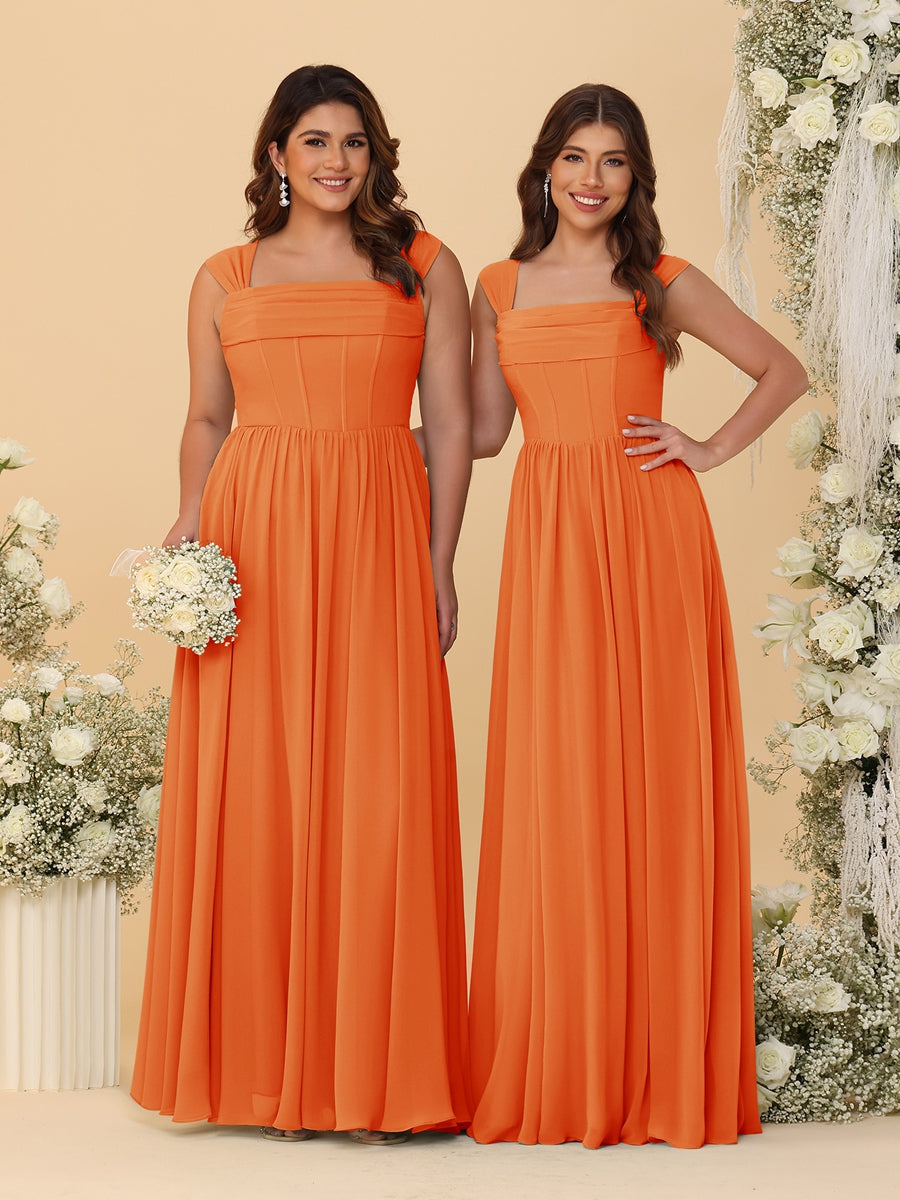 Chiffon A-Line/Princess Square Neck Sleeveless Bridesmaid Dresses with Pleats