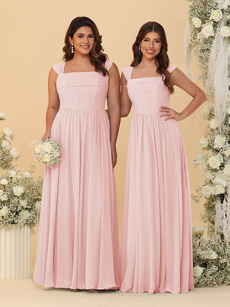 Chiffon A-Line/Princess Square Neck Sleeveless Bridesmaid Dresses with Pleats