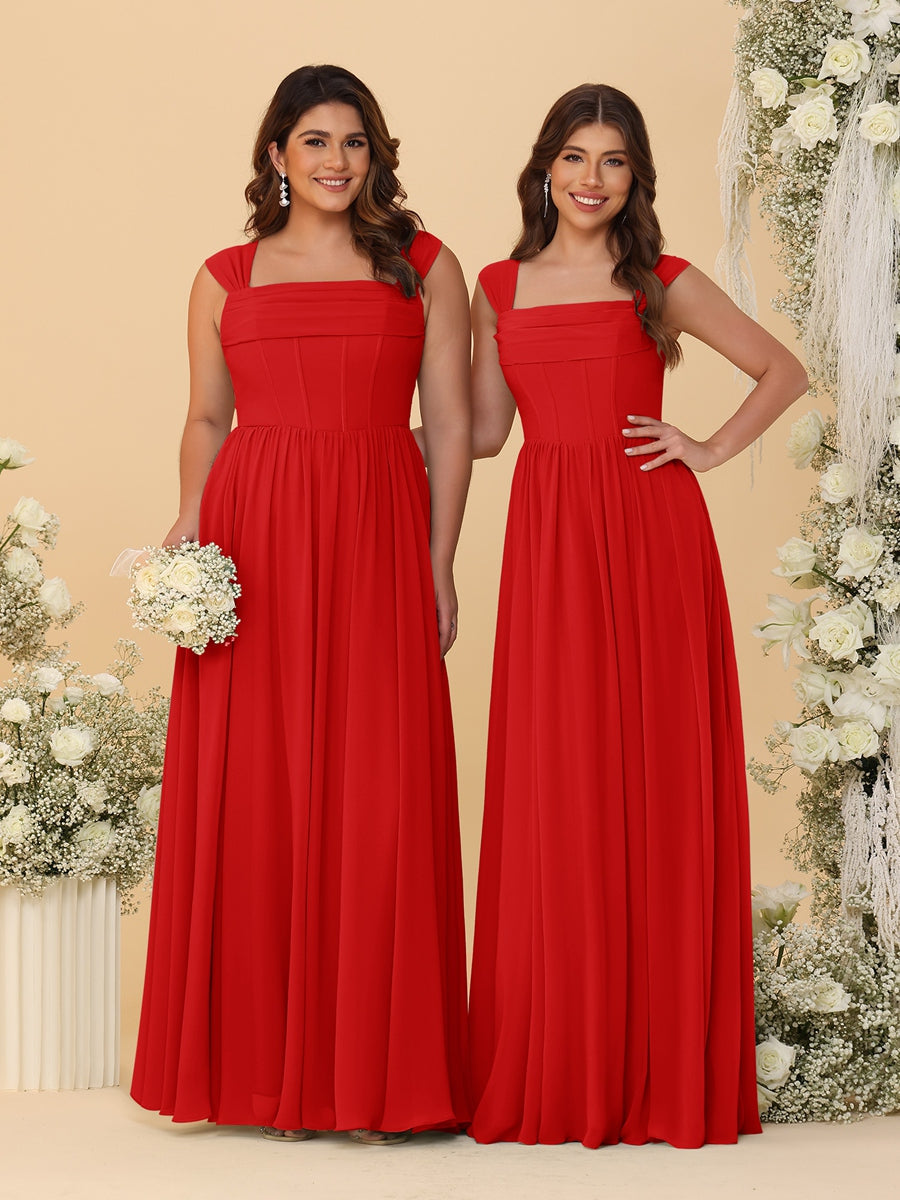 Chiffon A-Line/Princess Square Neck Sleeveless Bridesmaid Dresses with Pleats