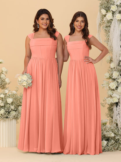 Chiffon A-Line/Princess Square Neck Sleeveless Bridesmaid Dresses with Pleats