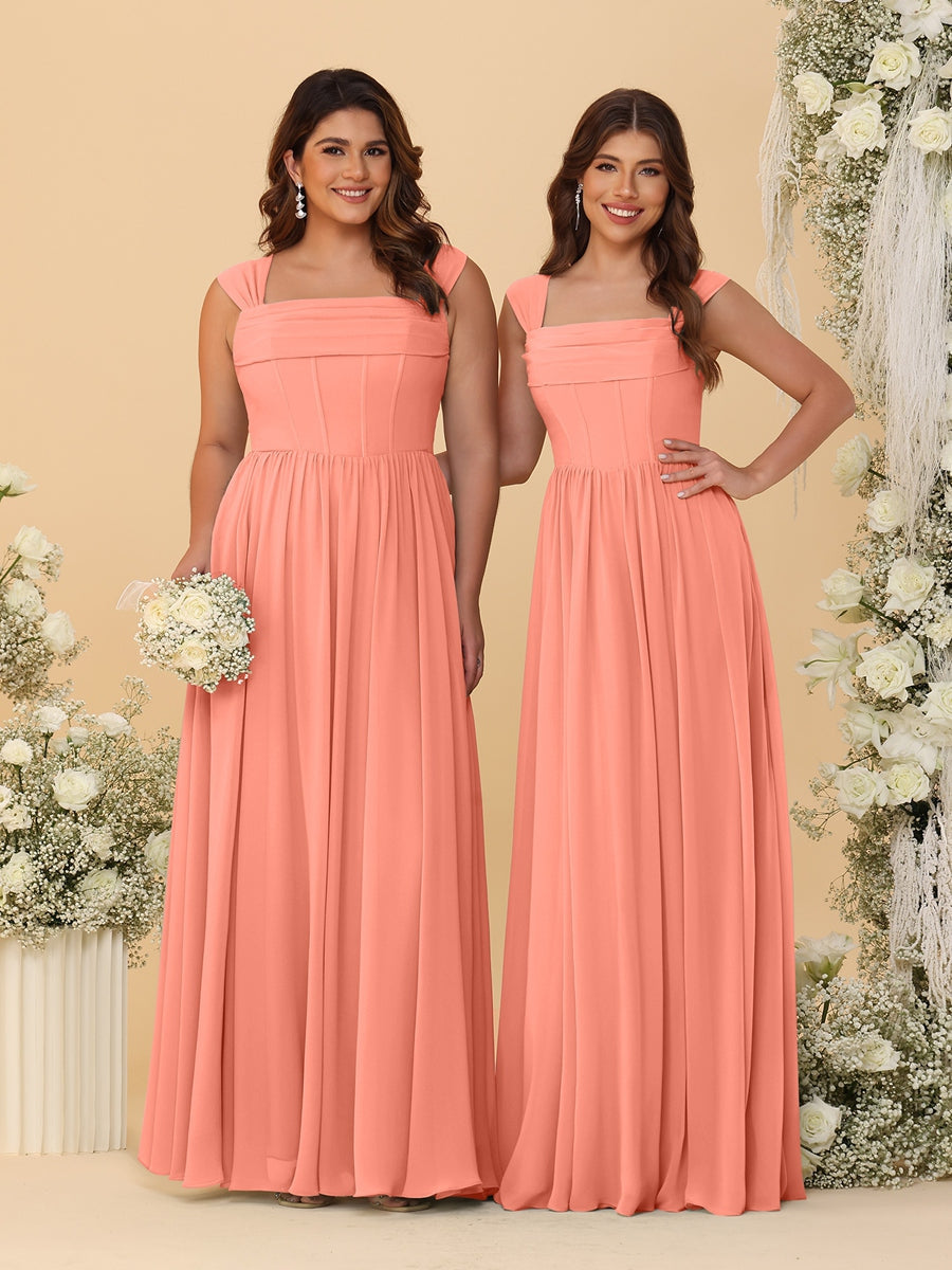 Chiffon A-Line/Princess Square Neck Sleeveless Bridesmaid Dresses with Pleats