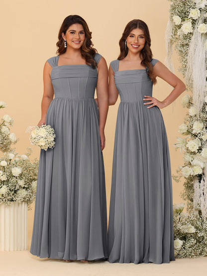 Chiffon A-Line/Princess Square Neck Sleeveless Bridesmaid Dresses with Pleats