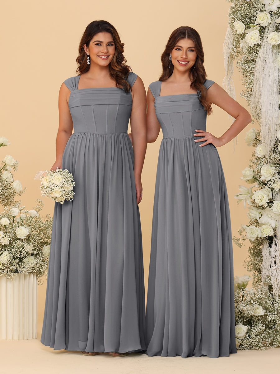 Chiffon A-Line/Princess Square Neck Sleeveless Bridesmaid Dresses with Pleats