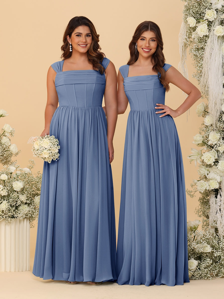 Chiffon A-Line/Princess Square Neck Sleeveless Bridesmaid Dresses with Pleats