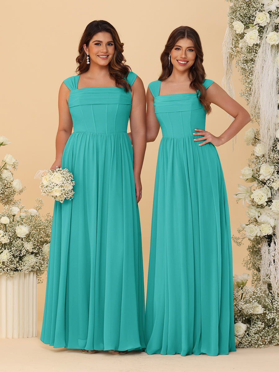 Chiffon A-Line/Princess Square Neck Sleeveless Bridesmaid Dresses with Pleats
