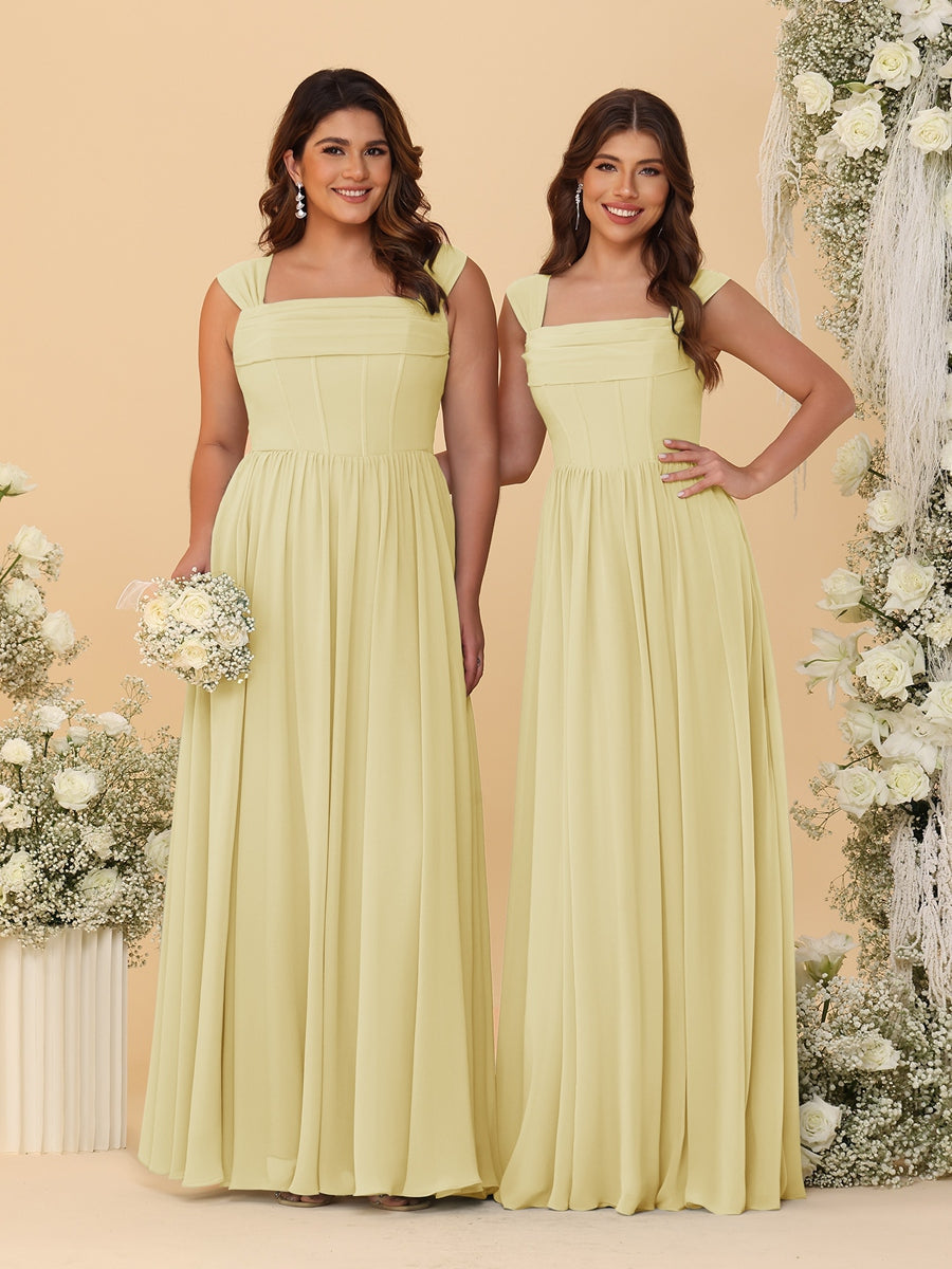 Chiffon A-Line/Princess Square Neck Sleeveless Bridesmaid Dresses with Pleats