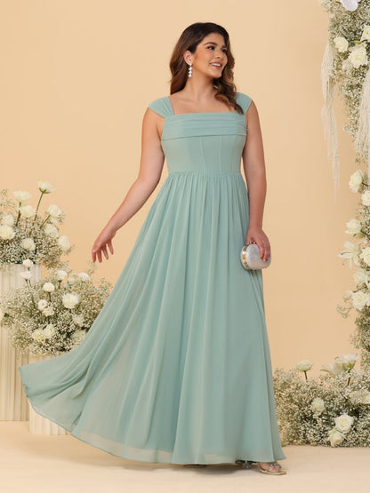 Chiffon A-Line/Princess Square Neck Sleeveless Plus Size Bridesmaid Dresses with Pleats
