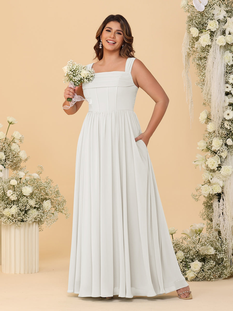 Chiffon A-Line/Princess Square Neck Sleeveless Plus Size Bridesmaid Dresses with Pleats