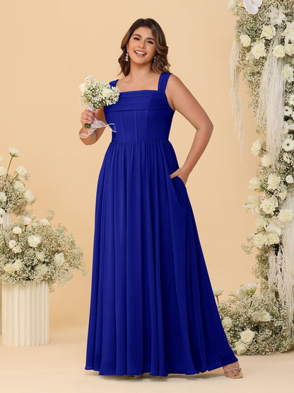 Chiffon A-Line/Princess Square Neck Sleeveless Plus Size Bridesmaid Dresses with Pleats