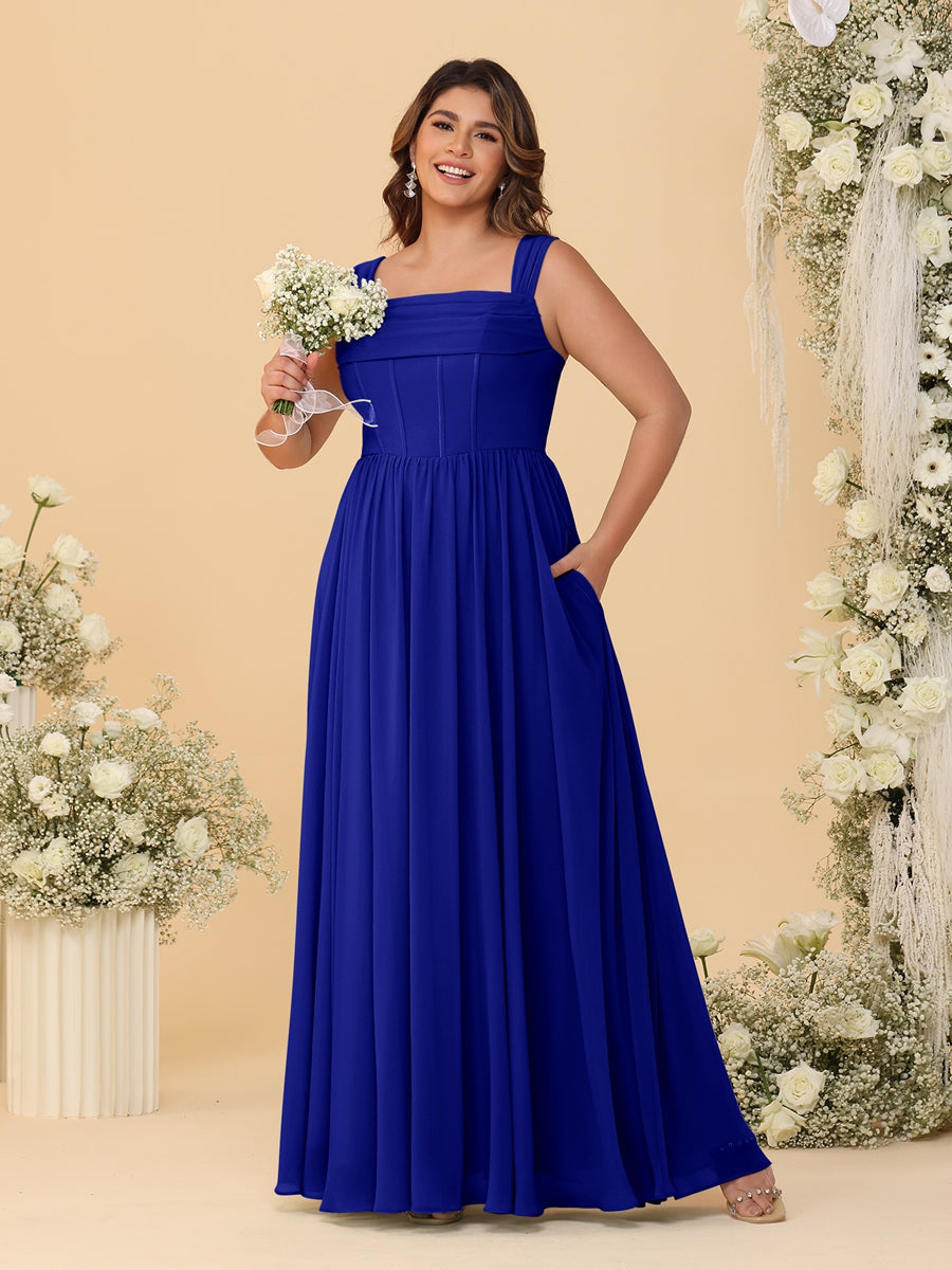 Chiffon A-Line/Princess Square Neck Sleeveless Plus Size Bridesmaid Dresses with Pleats