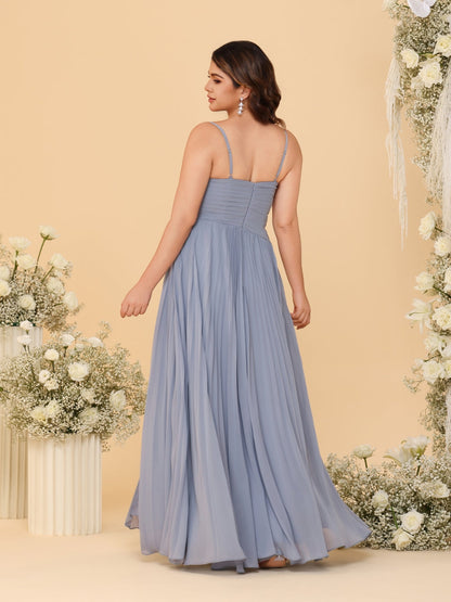 A-Line/Princess Spaghetti Straps Sleeveless Ruched Bridesmaid Dresses with Side Slit