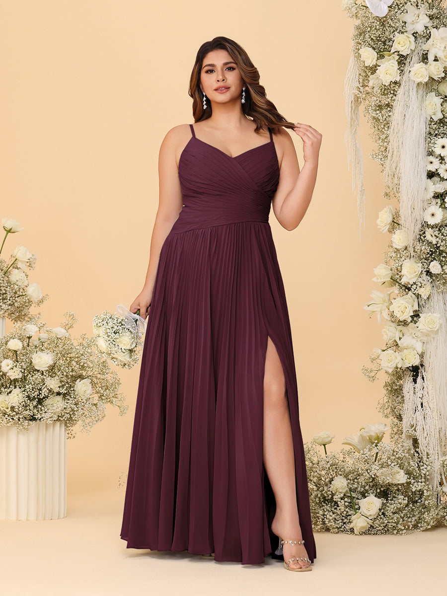A-Line/Princess Spaghetti Straps Sleeveless Ruched Bridesmaid Dresses with Side Slit