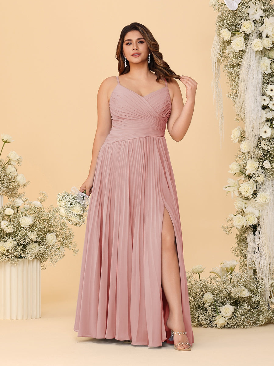 A-Line/Princess Spaghetti Straps Sleeveless Ruched Bridesmaid Dresses with Side Slit