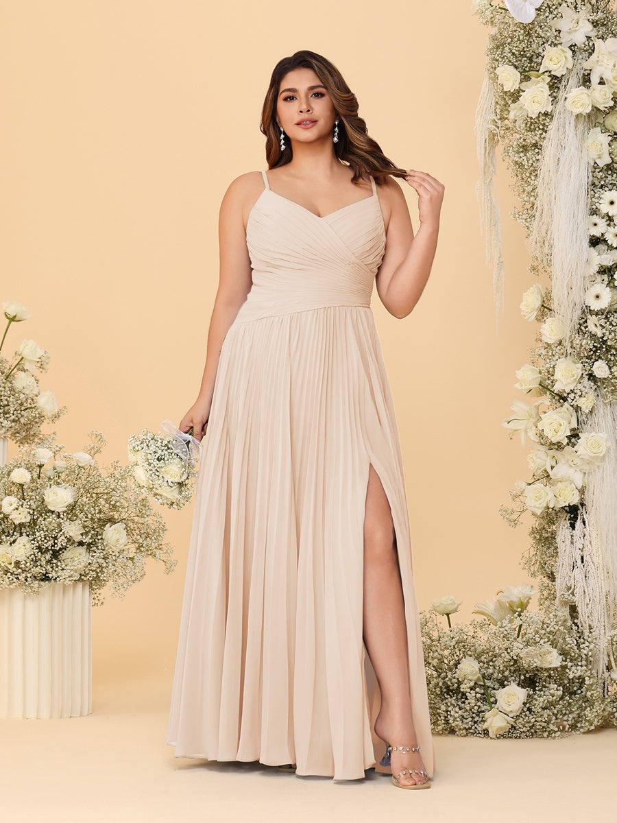 A-Line/Princess Spaghetti Straps Sleeveless Ruched Bridesmaid Dresses with Side Slit