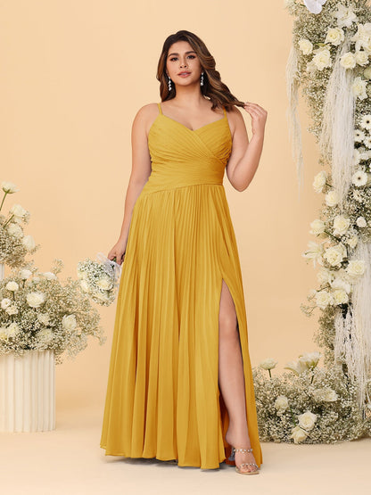 A-Line/Princess Spaghetti Straps Sleeveless Ruched Bridesmaid Dresses with Side Slit