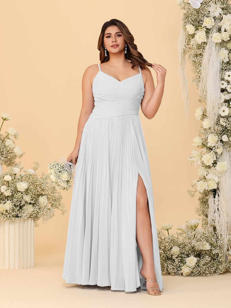A-Line/Princess Spaghetti Straps Sleeveless Ruched Bridesmaid Dresses with Side Slit