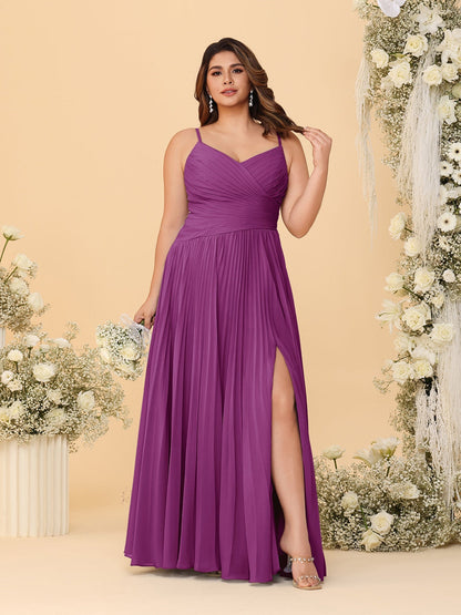 A-Line/Princess Spaghetti Straps Sleeveless Ruched Bridesmaid Dresses with Side Slit