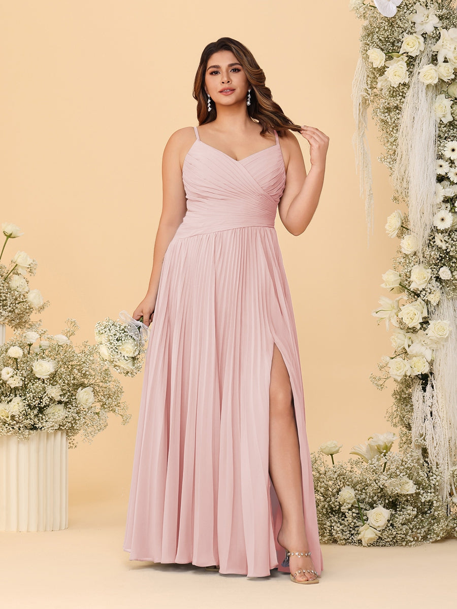 A-Line/Princess Spaghetti Straps Sleeveless Ruched Bridesmaid Dresses with Side Slit