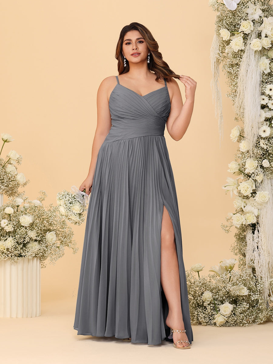 A-Line/Princess Spaghetti Straps Sleeveless Ruched Bridesmaid Dresses with Side Slit