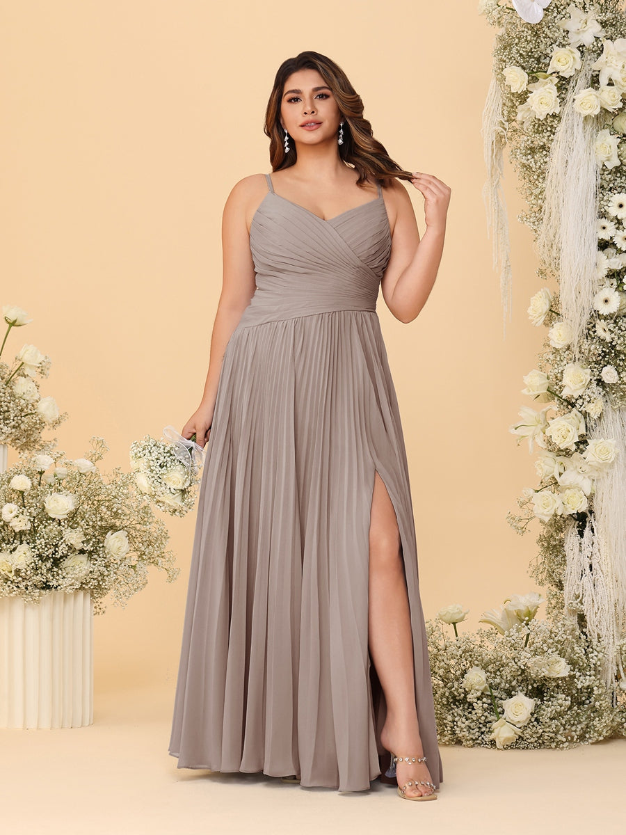 A-Line/Princess Spaghetti Straps Sleeveless Ruched Bridesmaid Dresses with Side Slit